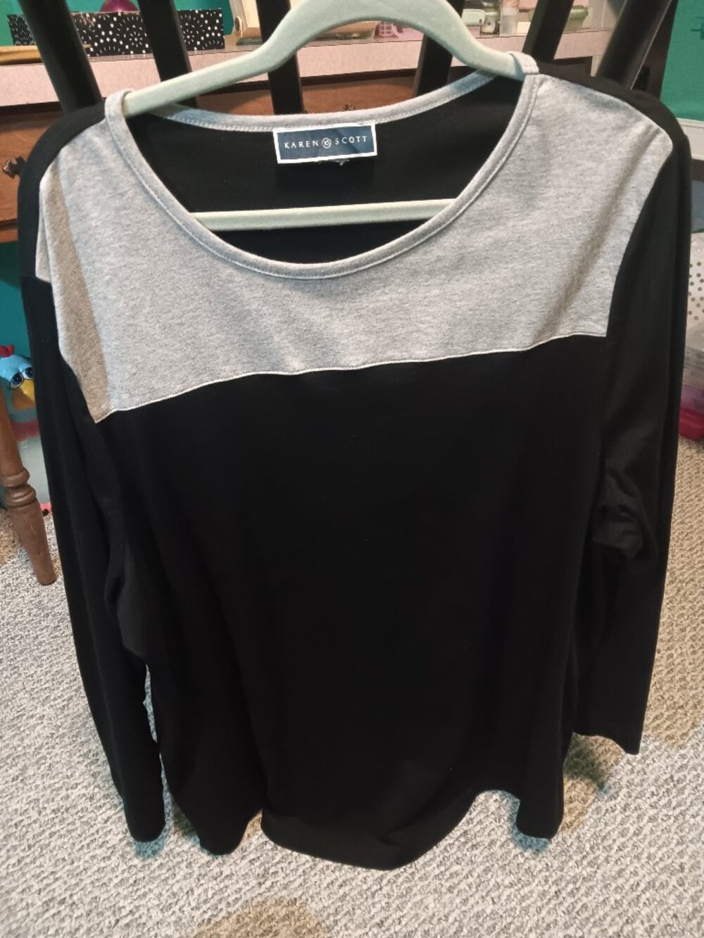 black and grey long sleeve top by Karen Scott NEW 3X